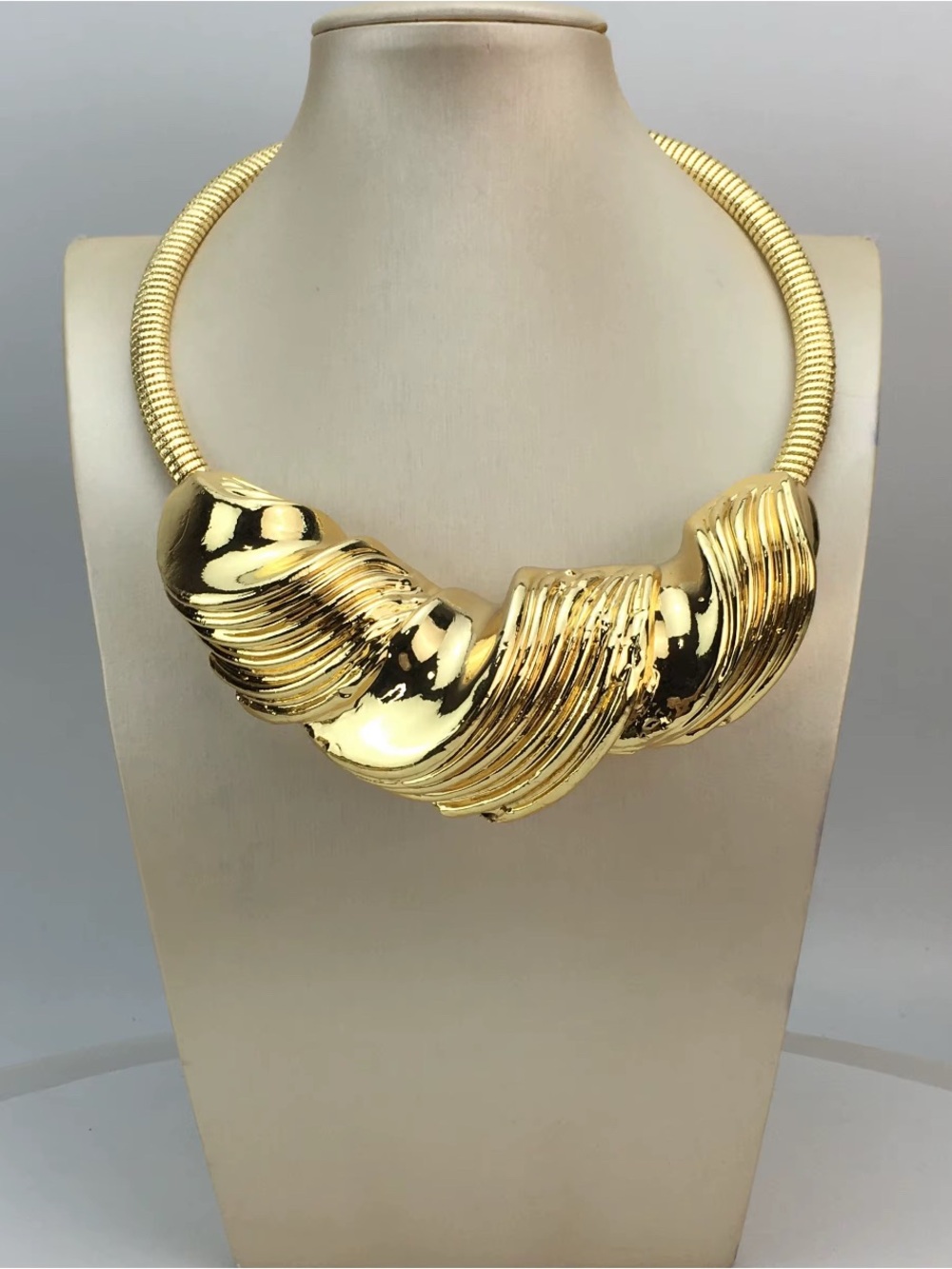 Gold Statement Necklace and Earring Set - Women Jewelry - Picture 2 of 7